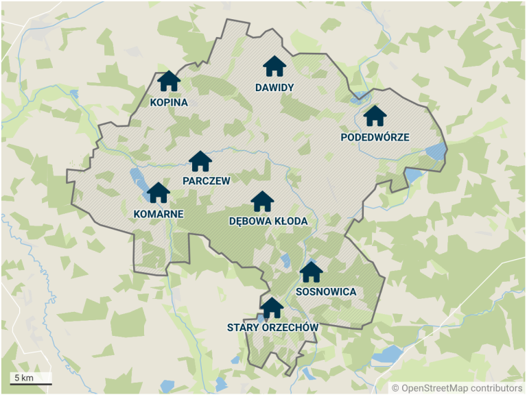 Mapa powiatu parczewskiego - Datawrapper - instrukcja robienia mapy