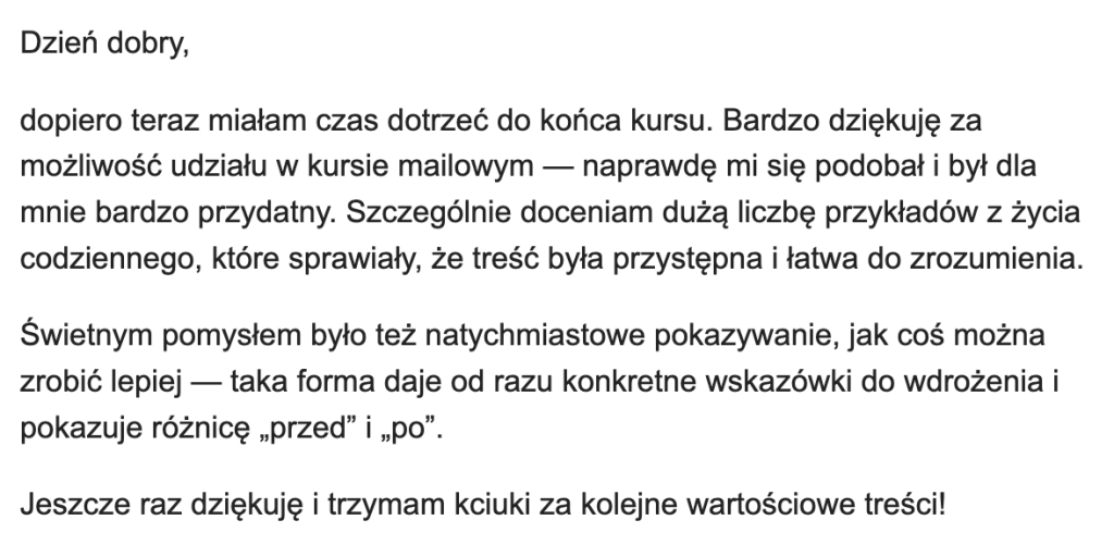 Opinia Karoliny o kursie mailowym „Jak nie robić wykresów?"