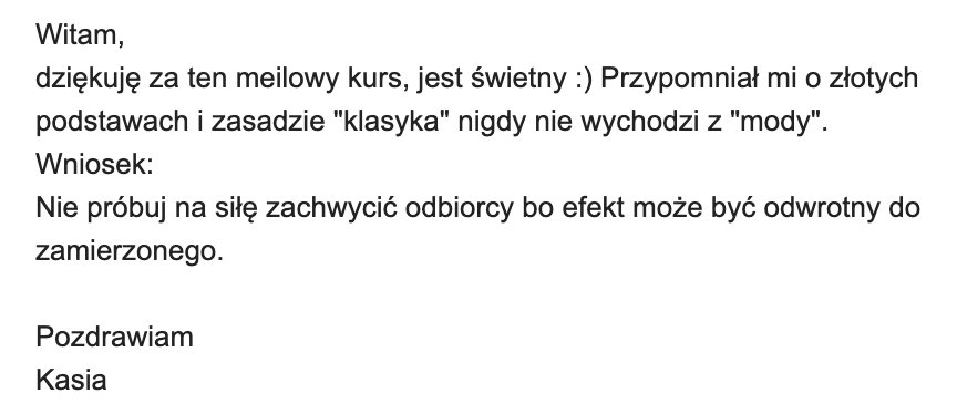 Opinia Kasi o kursie mailowym „Jak nie robić wykresów?"